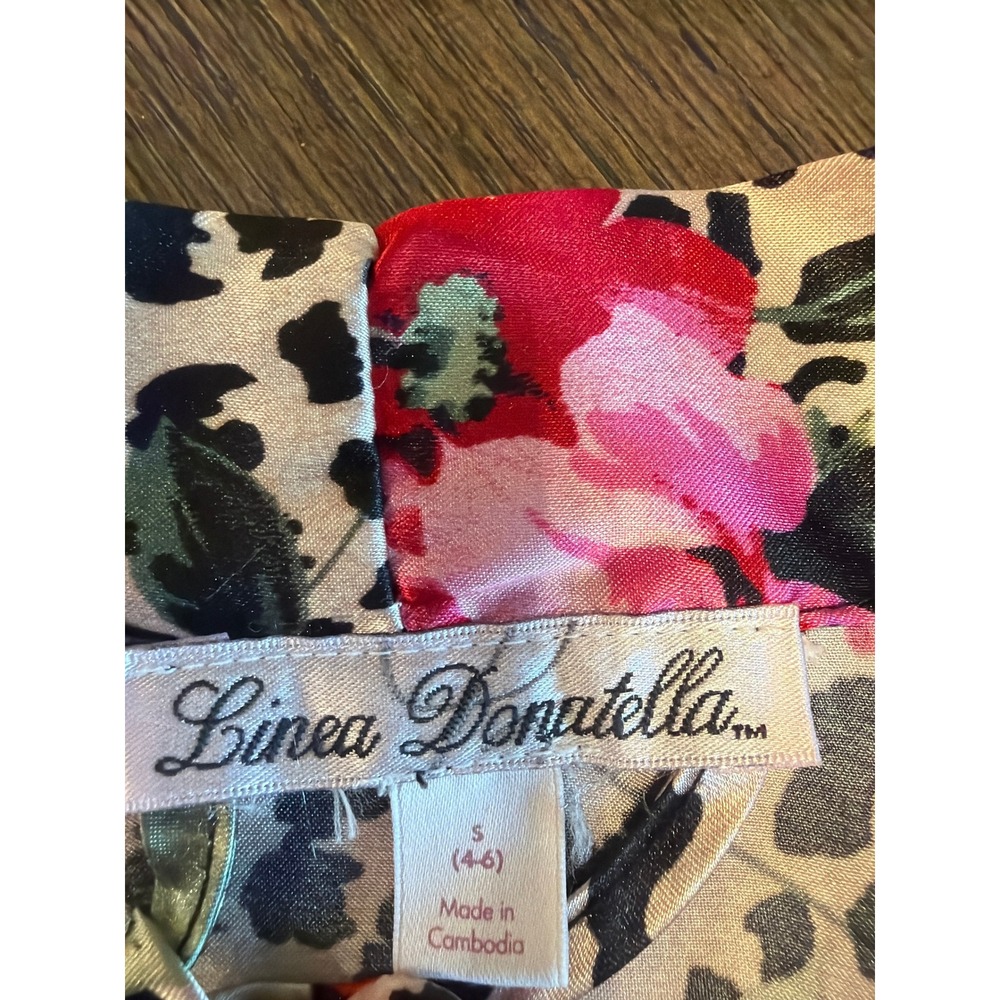 Linea Donatella Leopard Floral Print Kimono Robe Black Lace Trim Size S - Picture 3 of 7
